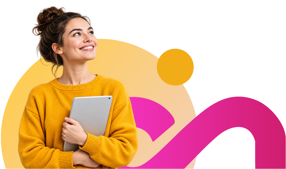 Candidata sorridente con un tablet